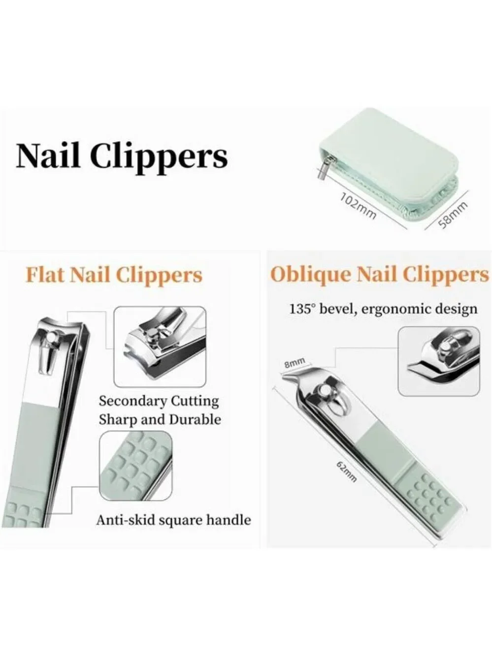 Travel Manicure Set 7 Piece Nail Clippers Pedicure Kit Stainless Steel Grooming